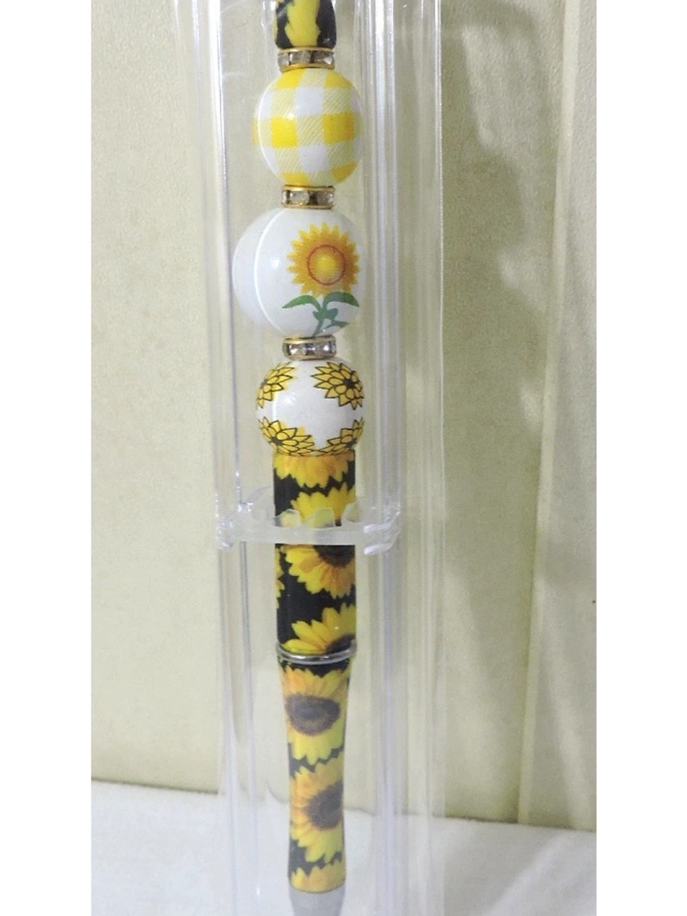 Daisy  Beaded Black Ink pen with case Handmade